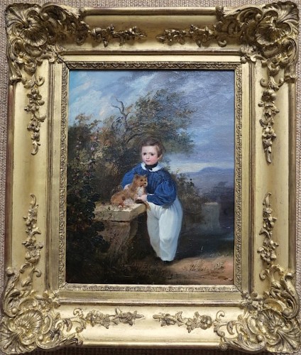 XIXe siècle - Théophile Charon-Lémérillon (1807–1873) - Portrait en pied d’un enfant avec son chien