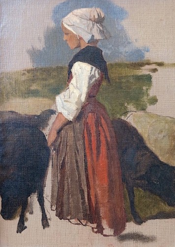 Théodore Valério (1819–1879) - Study of a Breton shepherdess - Paintings & Drawings Style Napoléon III