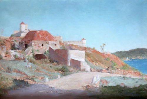 Pierre Gabriel de Truchis de Varennes (1858–1925) -Villefranche-sur-mer, la citadelle - Tableaux et dessins Style Napoléon III