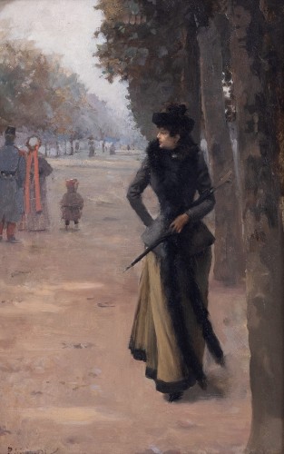 Paul Sinibaldi (1857–1909) - Elegant parisian woman strolling - Paintings & Drawings Style Art nouveau