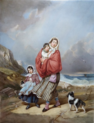 Flore Lautz (active in Paris 1830-1850)-The Departure-Painting on porcelain