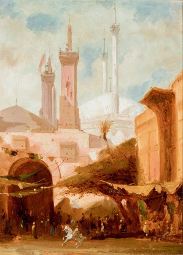 Adrien Dauzats (1804 – 1868) - Mosquée au Caire, esquisse - Tableaux et dessins Style Louis-Philippe