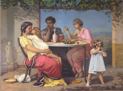 Auguste TOULMOUCHE (1829-1890) - Scène de vie familiale sous l’Antiquité - Tableaux et dessins Style Napoléon III