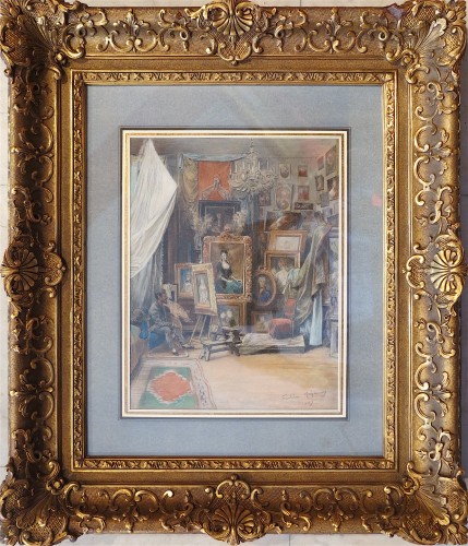 Frédéric REGAMEY (1849-1925) - L’atelier du peintre Jules MACHARD en 1887 - Tableaux et dessins Style 