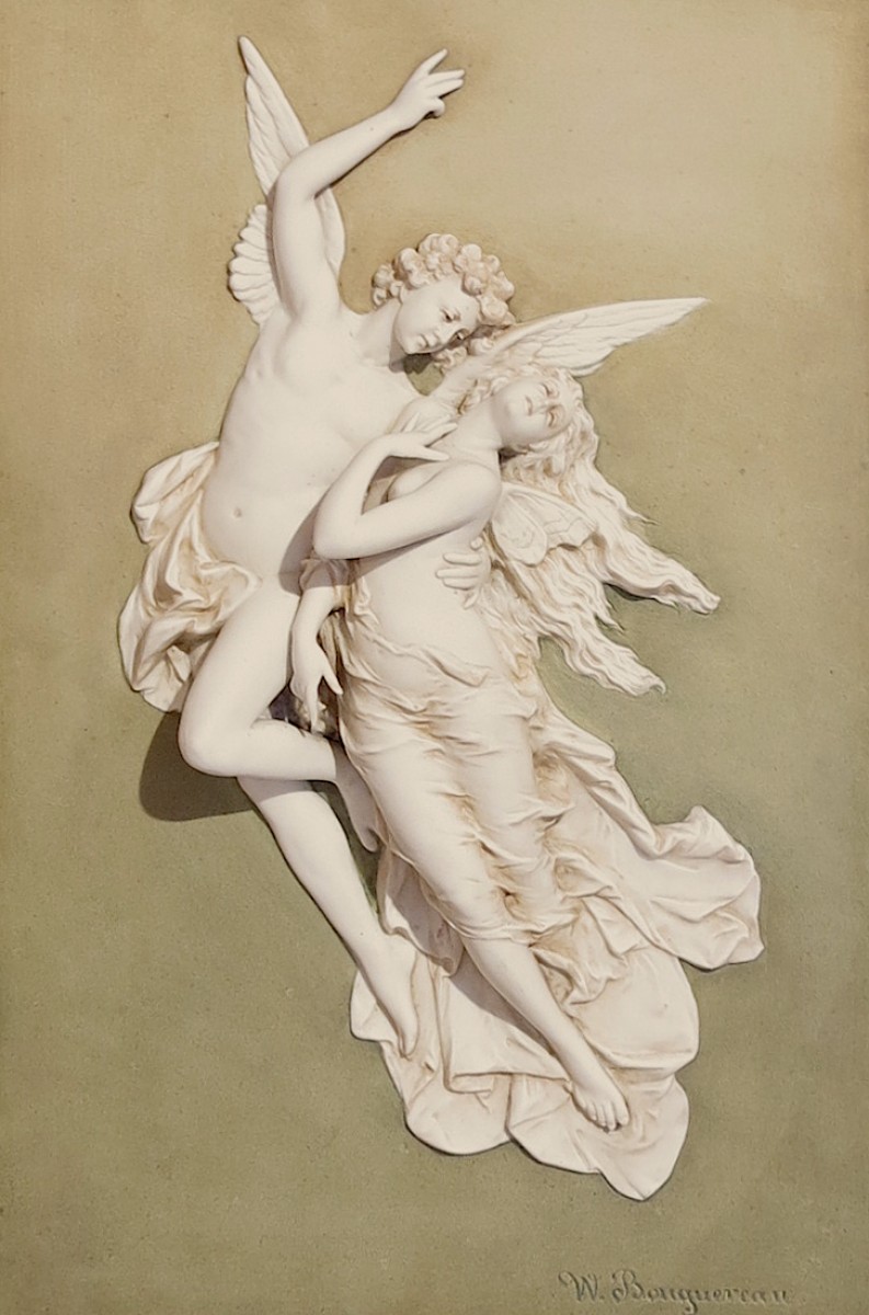 Vintage Angel figure Cupid & Psyche Bouguereau sculpture in Art Nouveau style 