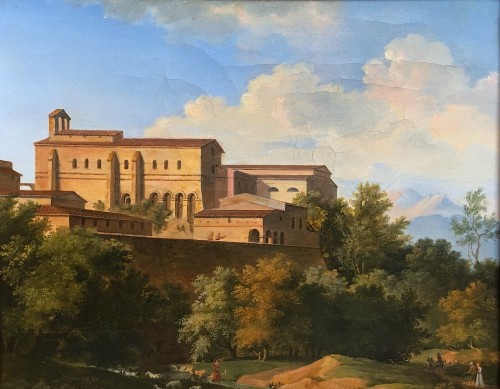 BOURGEOIS du CASTELET, attribué à - Vue d'un monastère à Marino, près de Rome - Tableaux et dessins Style Empire