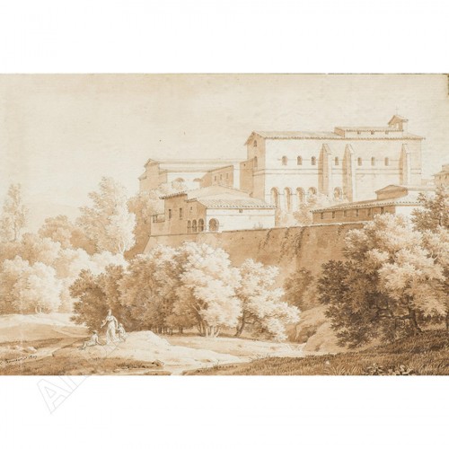 BOURGEOIS du CASTELET, attributed to -View of monastery in Marino,near Rome - 