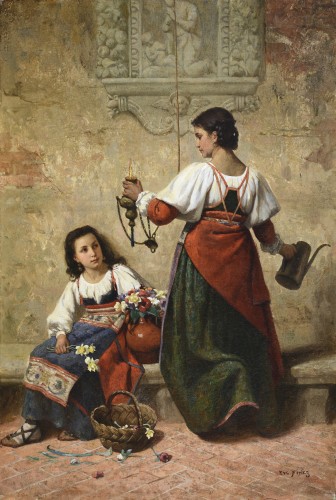 Eugène François FINES (1826 – 1901) - Paysanne de San-Germano et son enfant - Tableaux et dessins Style Napoléon III