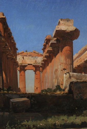 Tableaux et dessins Tableaux XIXe siècle - Jean-Charles GESLIN ( 1814 –1887) - Paestum, les ruines du temple de Neptune