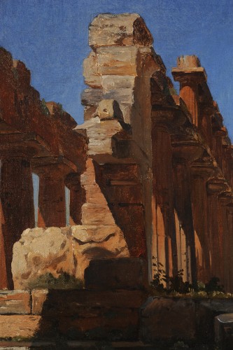 XIXe siècle - Jean-Charles GESLIN ( 1814 –1887) - Paestum, les ruines du temple de Neptune