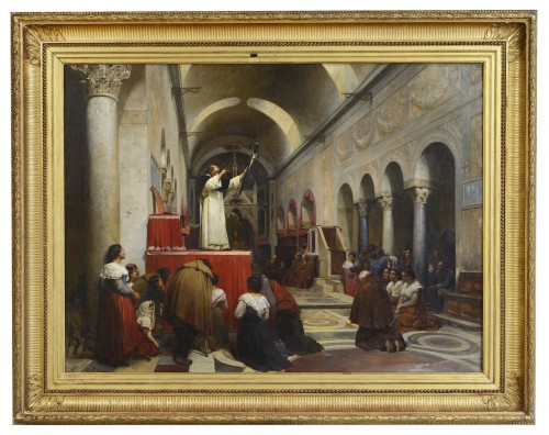 Louis ADAN (1839-1937) - A preaching in the church of Bocca della verita, Rome