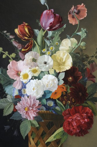Tableaux et dessins Tableaux XIXe siècle - Jean-Baptiste GALLET (1820-1848) - Bouquet de fleurs dans un panier