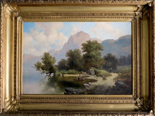 XIXe siècle - Josef THOMA (1828–1899) - Sur les bords d‘un lac dans les alpes autrichiennes