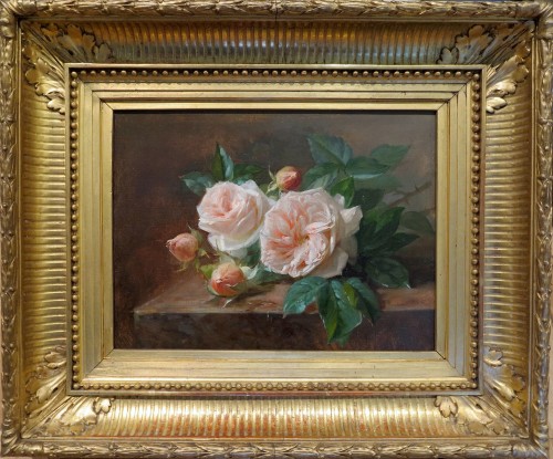 André PERRACHON (1828–1908) - Roses sur un entablement