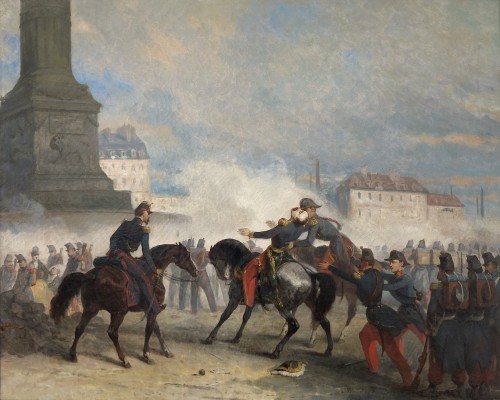 Edward Gabe (1814–1865) - La mort du général Négrier place de la Bastille, Paris - Tableaux et dessins Style Napoléon III