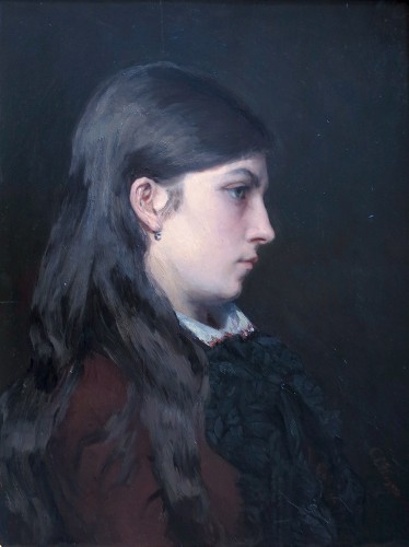 Charlotte Mingers (c.1880 à Bruxelles) - Portrait de jeune femme de profil - Tableaux et dessins Style Napoléon III