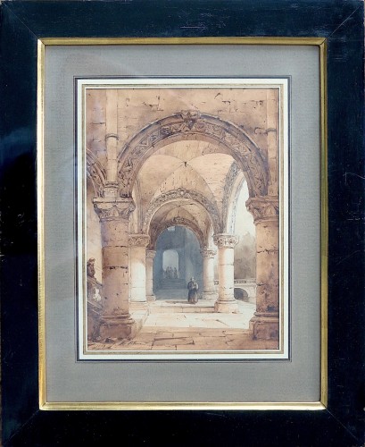 Hippolyte Sebron (1801 – 1879) - Intérieur de couvent - Tableaux et dessins Style Louis-Philippe