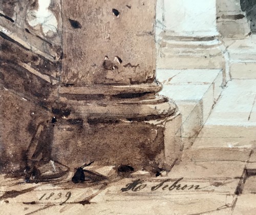 Tableaux et dessins Dessin, Aquarelle & Pastel - Hippolyte Sebron (1801 – 1879) - Intérieur de couvent