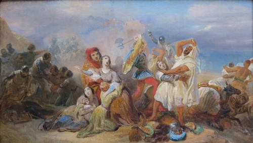 École française vers 1830 - Episode tiré du Talisman de Walter Scott - Tableaux et dessins Style Restauration - Charles X