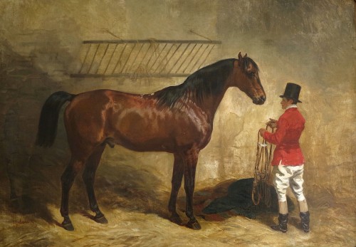 Hippolyte LALAISSE (1812–1884) - Stallion in the stable - Paintings & Drawings Style Napoléon III