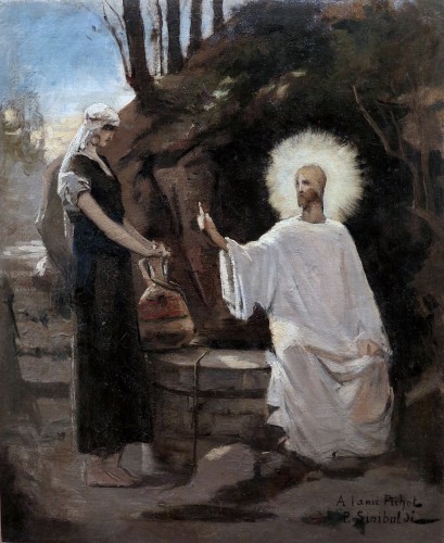 Paul SINIBALDI (1857–1909) - Le Christ et la Samaritaine - Tableaux et dessins Style Napoléon III