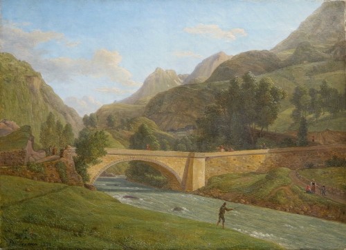 Alexandre MILLIN du PERREUX (1764–1843) - Pont de Saint Sauveur-les-Bains, Pyrénées - Tableaux et dessins Style Louis-Philippe
