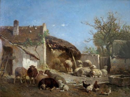 Félix Brissot de Warville (1818-1892) - Sheep at the sheepfold  - Paintings & Drawings Style Napoléon III
