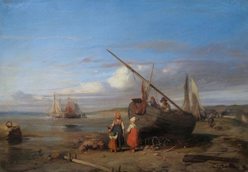 Charles BOUCHEZ (1811 – 1882) - Retour de pêche à Étretat - Tableaux et dessins Style Napoléon III