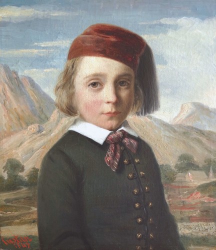 Théophile CASTAN (1814–1878) - Jeune garçon au tarbouche - Tableaux et dessins Style Louis-Philippe