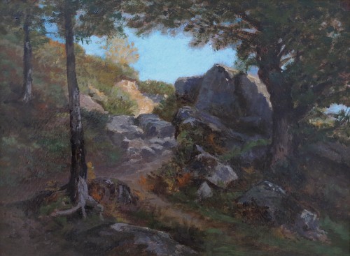 Auguste Anastasi (1820-1889) - Sentier dans les rochers à Pont-Aven - Bretagne - Tableaux et dessins Style Napoléon III