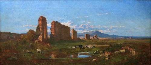 École italienne du XIXe siècle - Aqueduc de Claude, environs de Rome - Tableaux et dessins Style Napoléon III