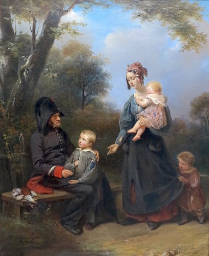 Aimée Brune-pagès (1803–1866) - L’aumône de l’invalide - Tableaux et dessins Style Restauration - Charles X