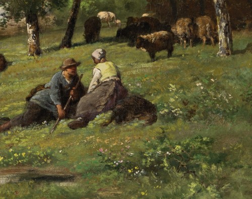 Charles JACQUE (1813-1894) - Le repos des bergers - Galerie Delvaille