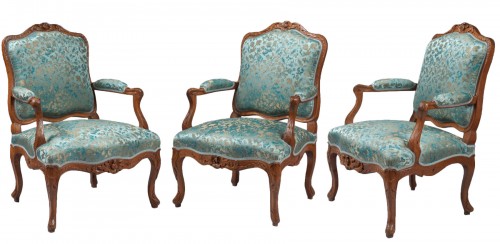 Suite of three Louis XV period armchairs