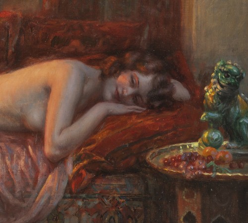 Tableaux et dessins Tableaux du XXe siècle - Delphin Enjolras (1857-1945) - Jeune femme sur un sofa