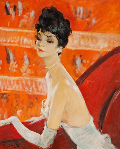 Jean-Gabriel Domergue (1889-1962)  Élégante en robe blanche