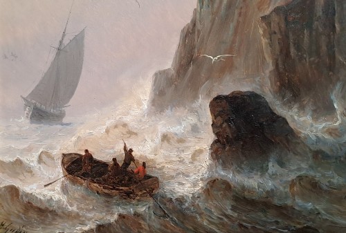 Henriette Gudin (1825-1876) « La sortie des pêcheurs » - Tableaux et dessins Style 