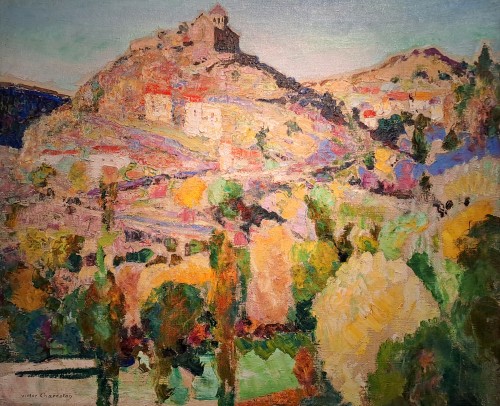 Victor Charreton (1864-1937) - Village perché en Provence, soleil du soir