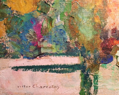 Tableaux et dessins Tableaux du XXe siècle - Victor Charreton (1864-1937) - Village perché en Provence, soleil du soir