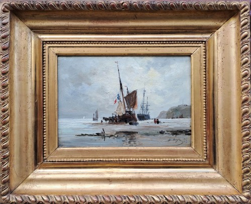 Pierre Dulhoya (actif au 19e siècle) - Bateaux sur la plage à marée basse - Tableaux et dessins Style 