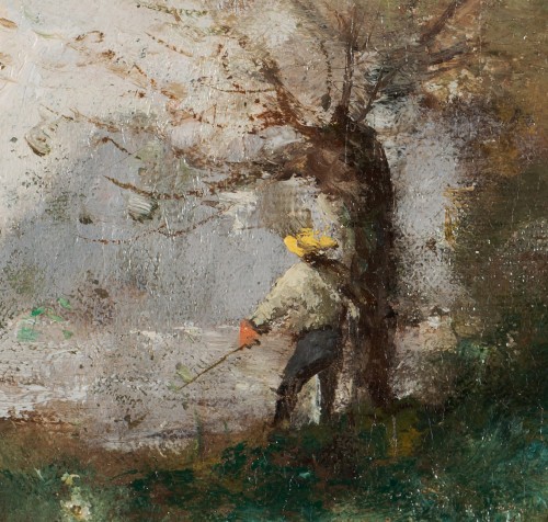 Paintings & Drawings  - Paul-Désiré Trouillebert (1829-1900) - Pécheur à la ligne sous un saule
