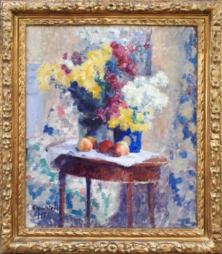 Gaston Haustrate (1878-1949) Pêches et vases de fleurs - Tableaux et dessins Style 