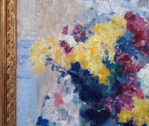 Gaston Haustrate (1878-1949) Pêches et vases de fleurs - Galerie Delvaille