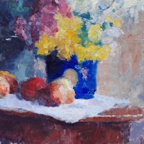 XXe siècle - Gaston Haustrate (1878-1949) Pêches et vases de fleurs