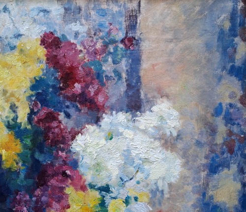 Gaston Haustrate (1878-1949) Pêches et vases de fleurs - 