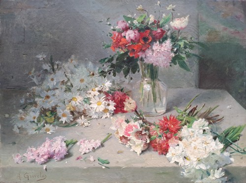 Antoine Grivolas (1843-1906) - Vase et Jetée de fleurs - Tableaux et dessins Style 