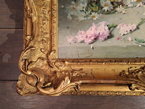 Tableaux et dessins Tableaux XIXe siècle - Antoine Grivolas (1843-1906) - Vase et Jetée de fleurs