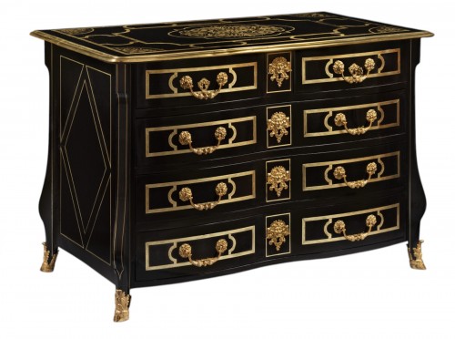 Mazarine chest of drawers in ebony and blackened pearwood Late Louis XIV pe