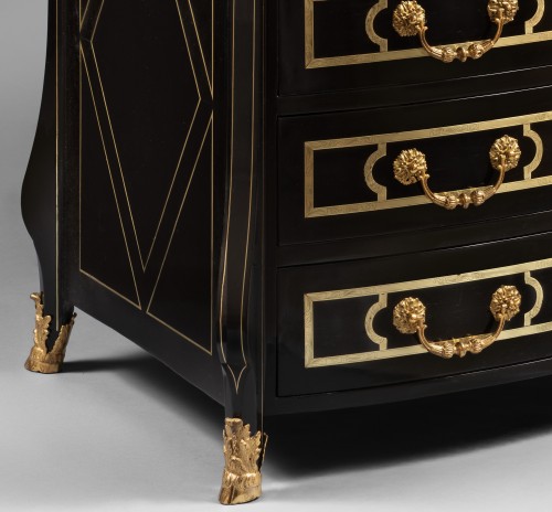 18th century - Mazarine chest of drawers in ebony and blackened pearwood Late Louis XIV pe