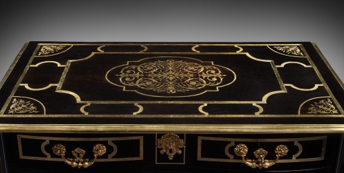 Antiquités - Mazarine chest of drawers in ebony and blackened pearwood Late Louis XIV pe